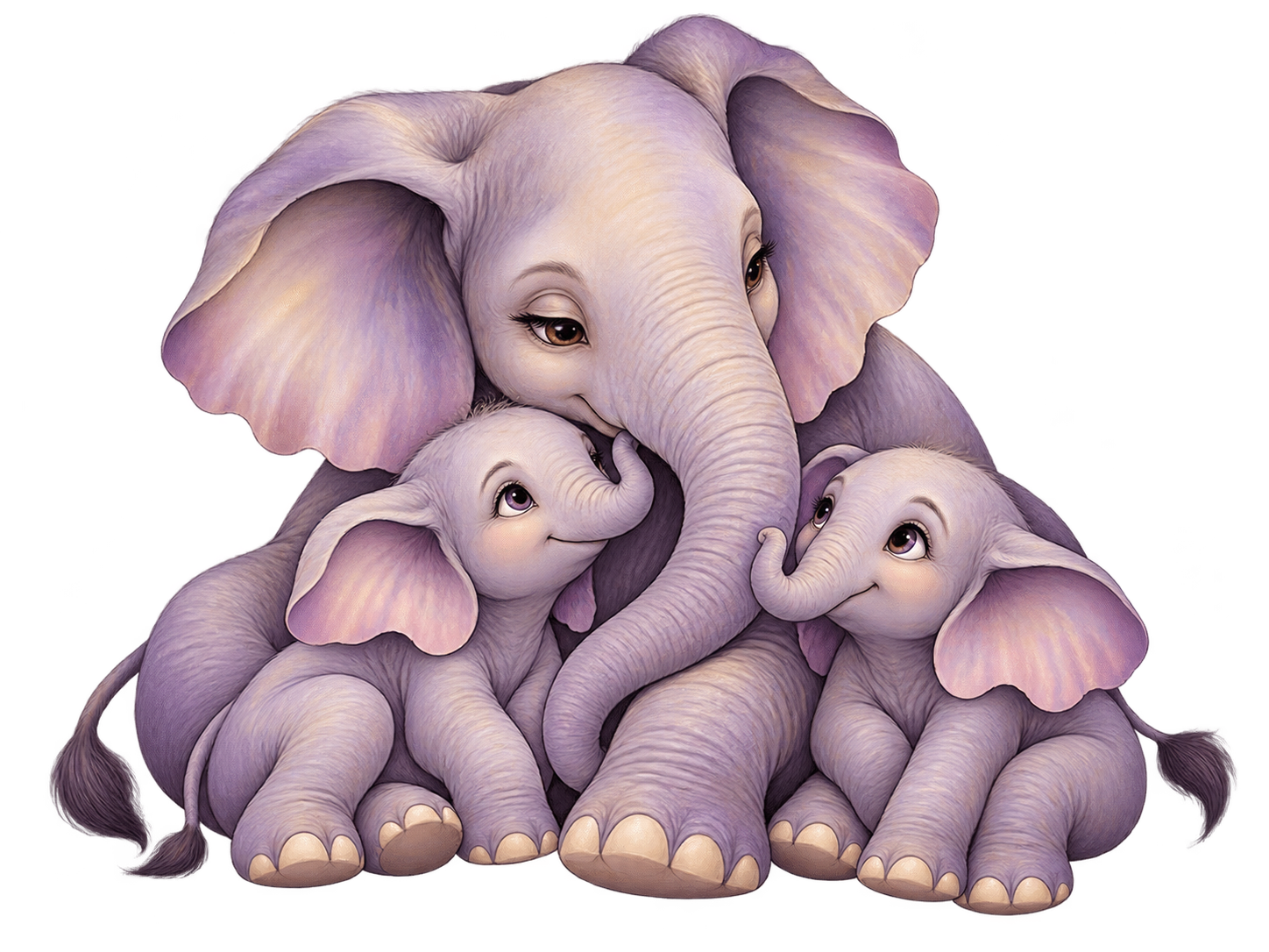 Mother elephant with two calves
